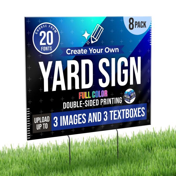 8 Pack 24x18" Double Sided Custom Yard Sign with M...
