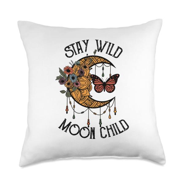 Retro Stay Wild Moon Child Floral moon butterfly H...