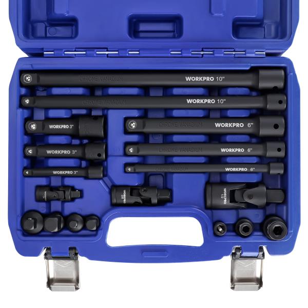 WORKPRO インパクトソケット拡張18点セット 1/4・3/8・1/2インチ対応 延長バー・ジョ...