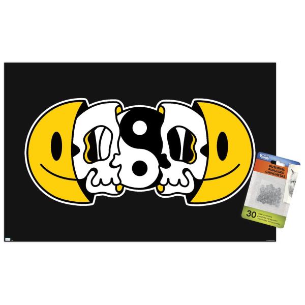 Yin Yang Smile Face Skull Wall Poster with Push Pi...