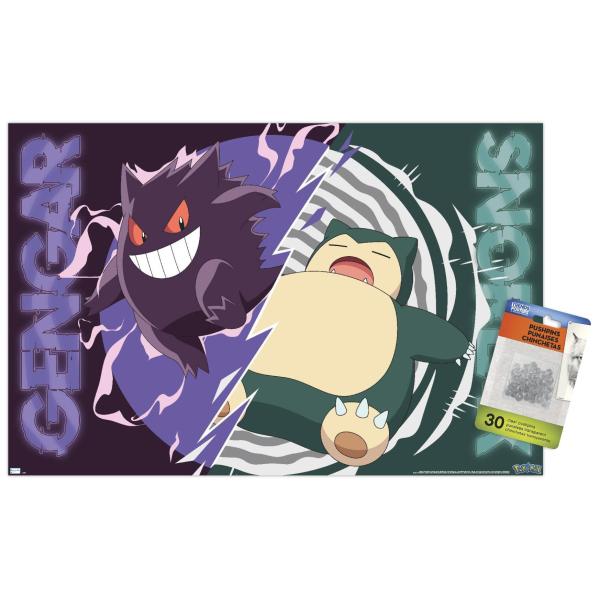 Pok〓mon - Gengar Snorlax Battle Wall Poster with P...