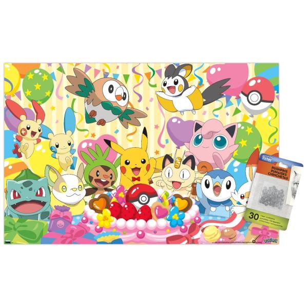 Pok〓mon - Birthday Party Wall Poster with Push Pin...