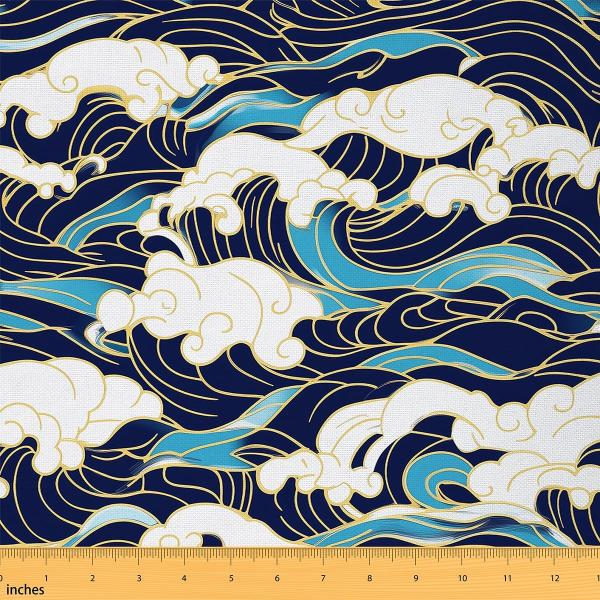 Cartoon Sea Wave Fabric by The Yard Japanese Ukiyo...