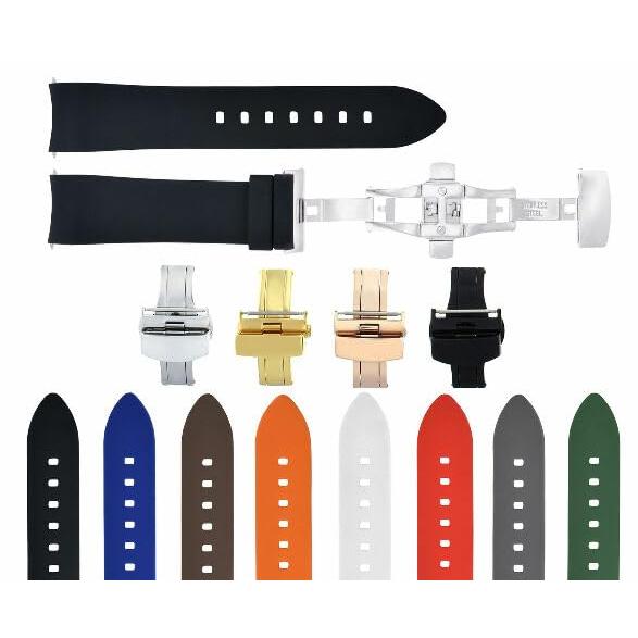 Ewatchparts 19mm カーブエンドシリコン時計バンド ラバーストラップ ブラック ゴール...