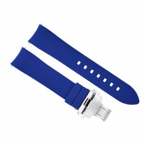Ewatchparts 24mm カーブエンドシリコン時計バンド ラバーストラップ ブルー ローズバ...
