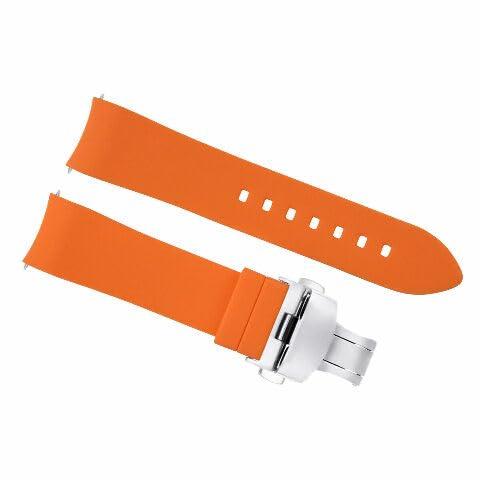 Ewatchparts 18mm カーブエンドシリコン時計バンド ラバーストラップ オレンジ シルバ...