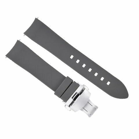 Ewatchparts 20mm カーブエンドシリコン時計バンド ラバーストラップ グレー ブラック...