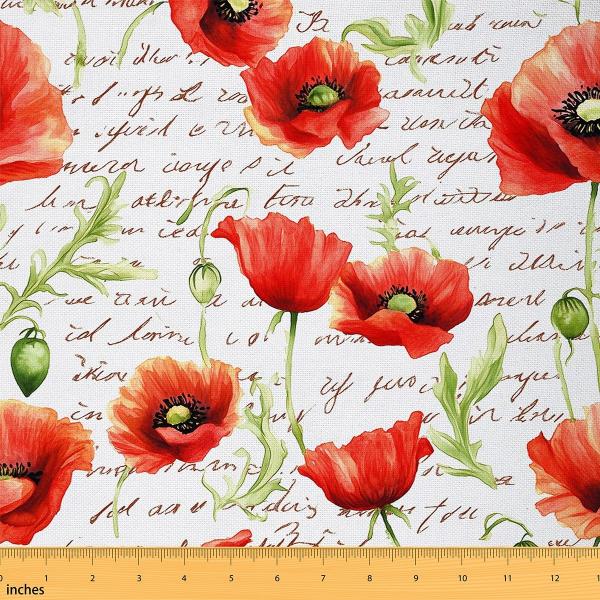 Watercolor Red Poppy Fabric by The Yard Tie Dye Wi...