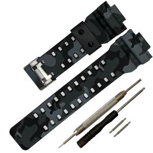Rihahisy G-Shock 交換ベルト 16mm 迷彩ダークグレー GLS-8900 GA-110 GA-100 GW-8900対応