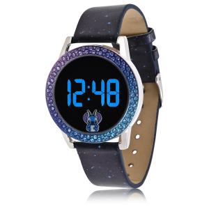 Accutime ディズニー リロ＆スティッチ 大人用 デジタル レディースウォッチ - タッチスクリーンLCDディスプレイ シルバーケース LEDライト付き ガラス文字盤 メ