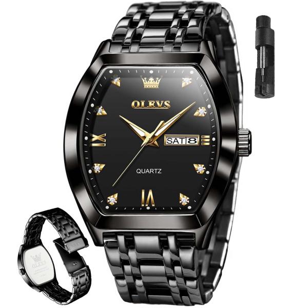 OLEVS Watch Men Luxury Dress All Black Stainless S...