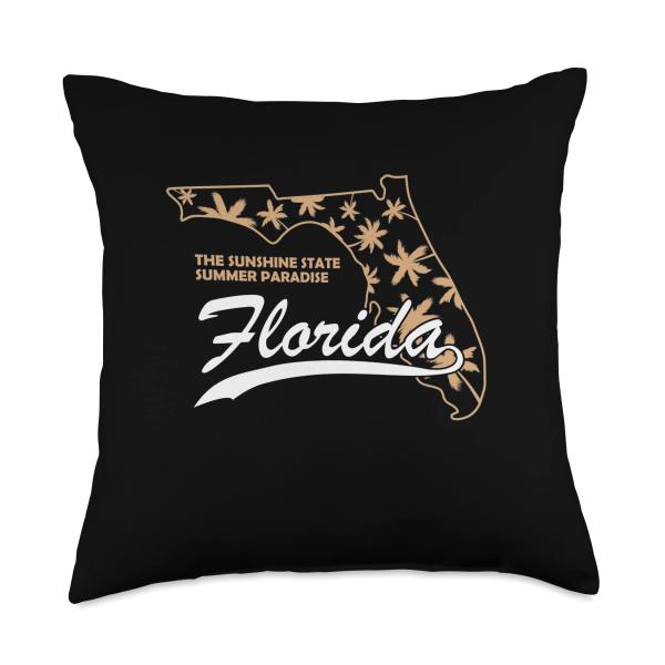 Florida State Map USA Throw Pillow, 18x18, Multico...