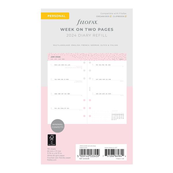 Filofax 2024年 ウィークリーダイアリーリフィル パーソナル/コンパクトサイズ 5か国語 ...