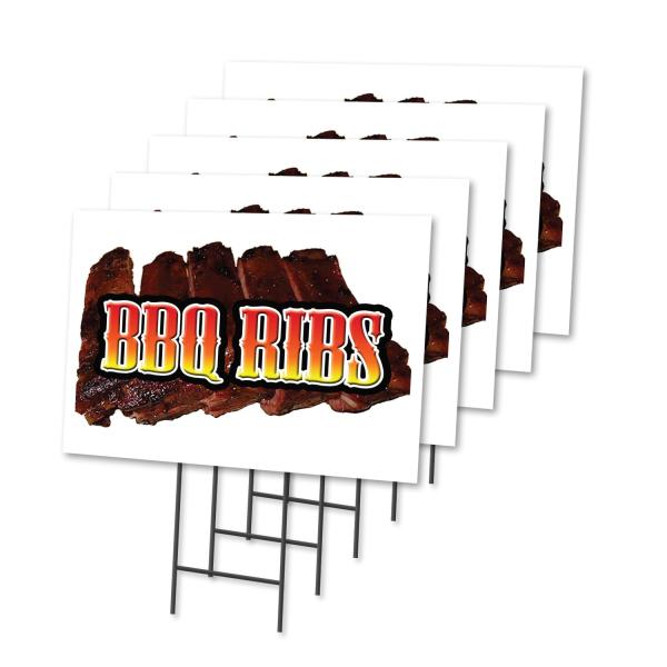 BBQ Ribs 5 Pack of 12" x 16" Yard Sign ＆ Stake | A...
