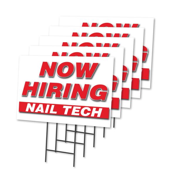 Now Hiring Nail Tech 5 Pack Of 18" x 24" Yard Sign...