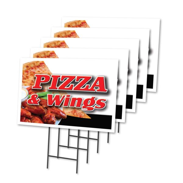 PIZZA ＆ WINGS 5 Pack Of 12" x 16" Yard Sign ＆ Stak...