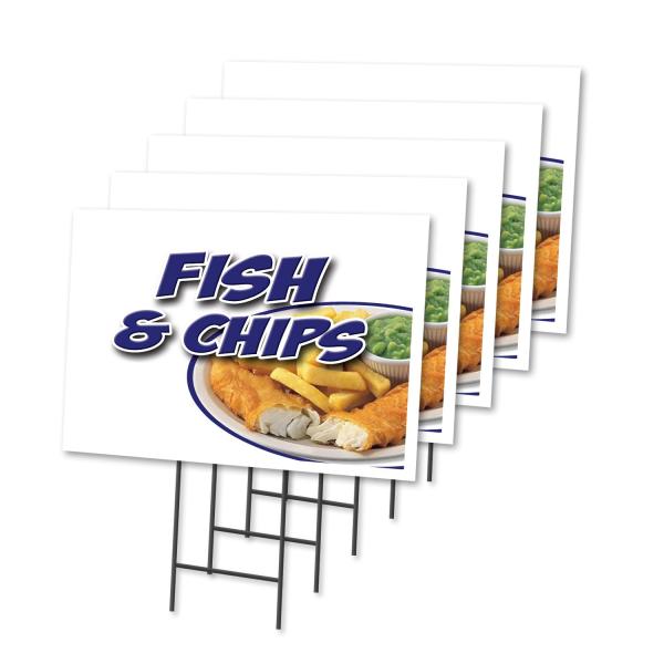 Fish ＆ Chips 5 Pack of 12" x 16" Yard Sign ＆ Stake...