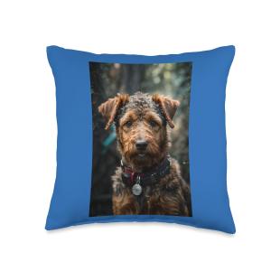Largest terrier, Versatility, Intelligence, Loyalt Airedale Terrier Throw Pillow, 16x16, Multicolor