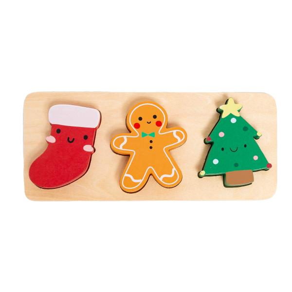 3 Piece Wooden Holiday Puzzle, Kids Christmas Puzz...