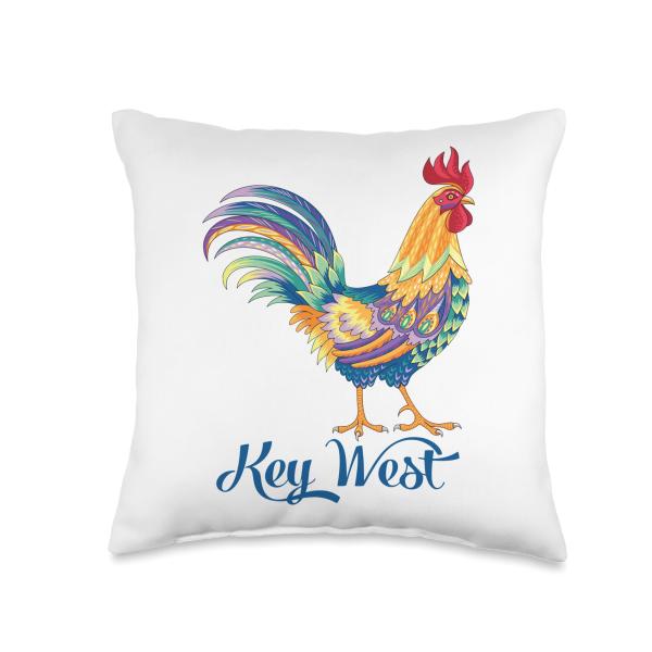 Key West Pretty Rooster Florida keys Throw Pillow