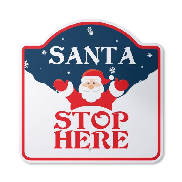 Santa Stop Here 14" X 14" Sign | Indoor/Outdoor Pl...