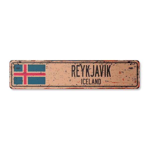 Reykjavik Iceland Vintage Plastic Street Sign Icel...
