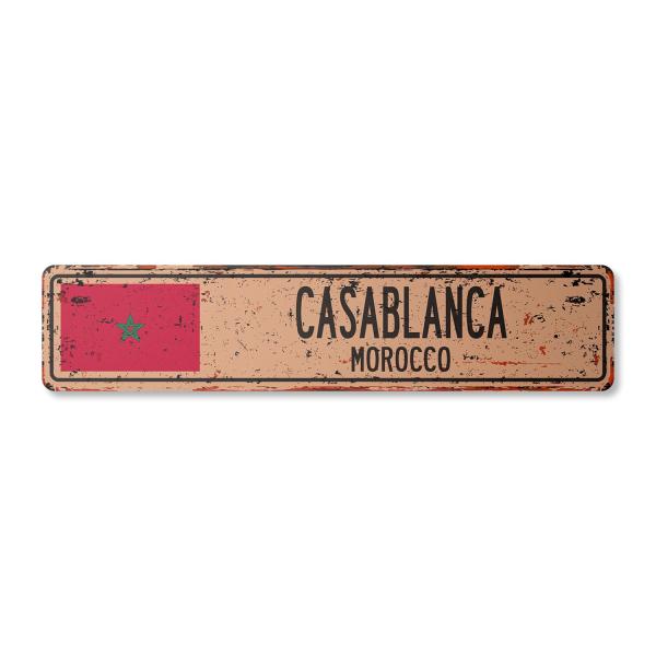 Casablanca Morocco Vintage Plastic Street Sign Mor...