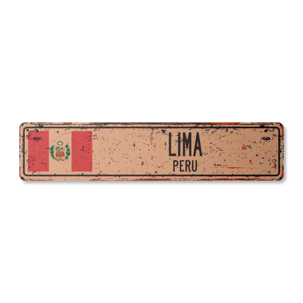 Lima Peru Vintage Aluminum Street Sign Peruvian Fl...