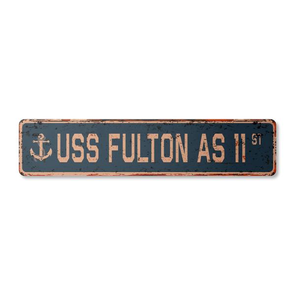USS FULTON AS 11 Vintage Plastic Street Sign us na...