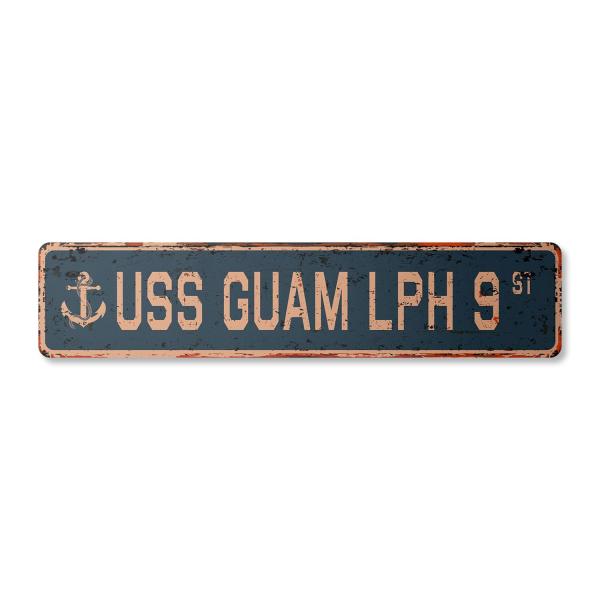 USS GUAM LPH 9 Vintage Plastic Street Sign us navy...