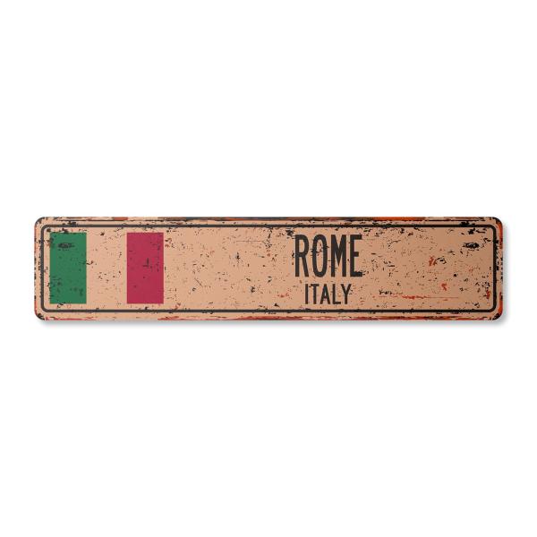 Rome Italy Vintage Plastic Street Sign Italian Fla...