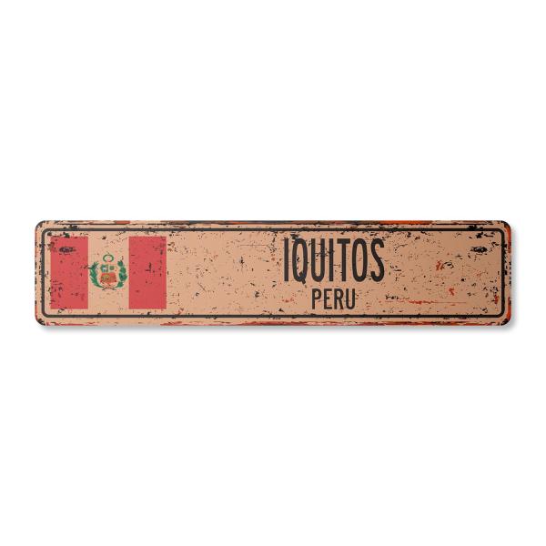 IQUITOS PERU Vintage Aluminum Street Sign Peruvian...