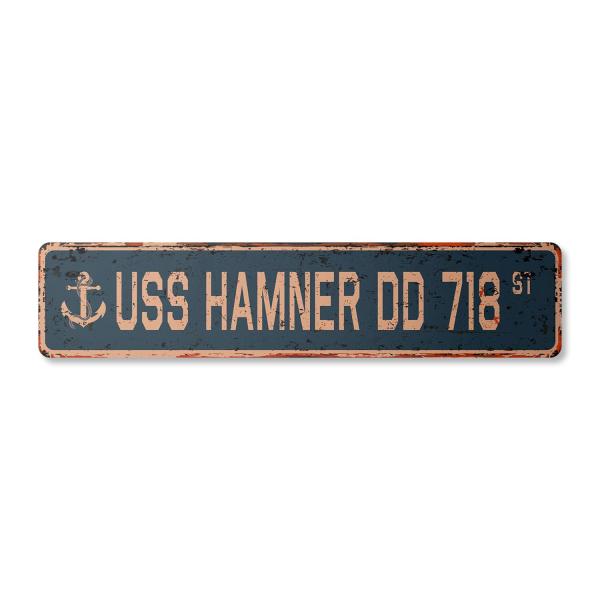 USS HAMNER DD 718 Vintage Plastic Street Sign us n...