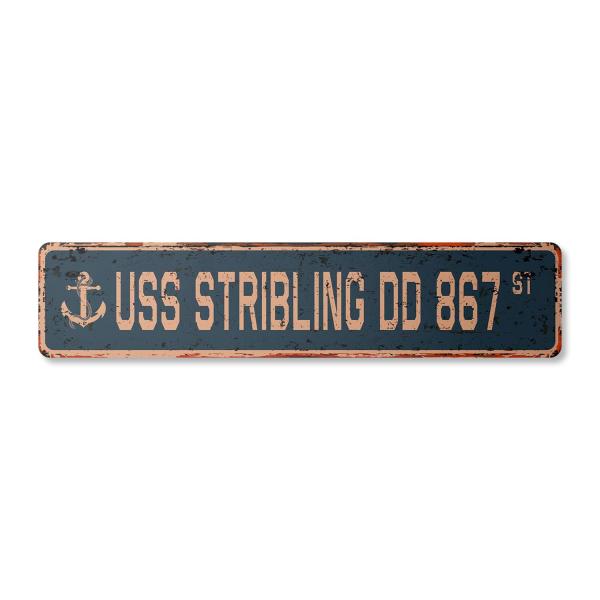 USS STRIBLING DD 867 Vintage Plastic Street Sign u...