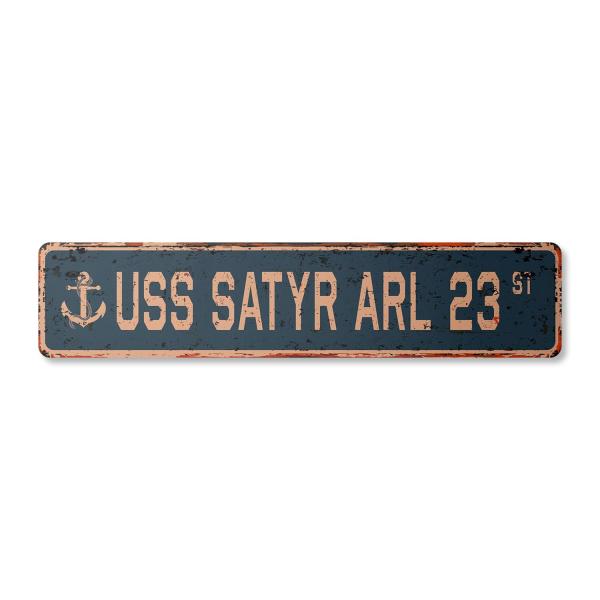 USS Satyr ARL 23 Vintage Plastic Street Sign us Na...