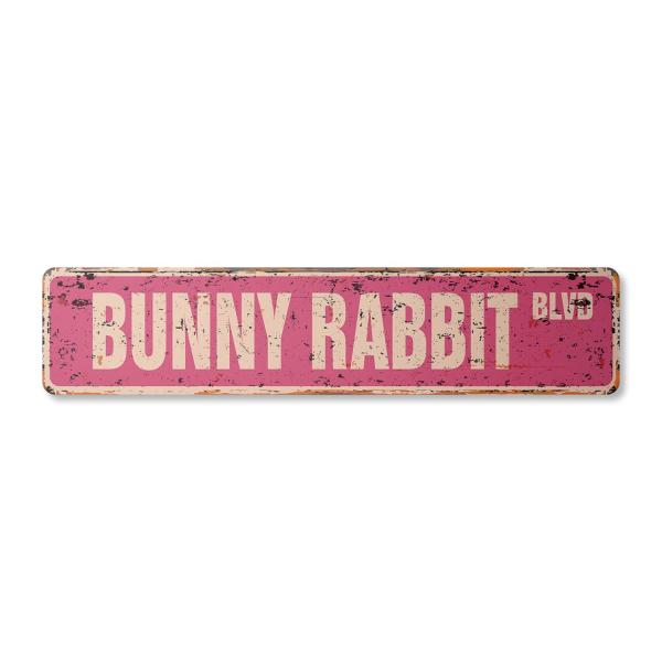 Bunny Rabbit Vintage Aluminum Street Sign Easter W...