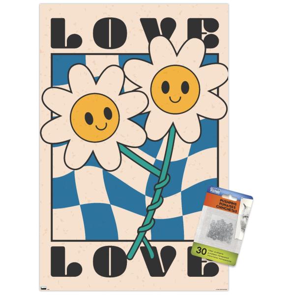Smile Face - Love Flowers Wall Poster with Push Pi...