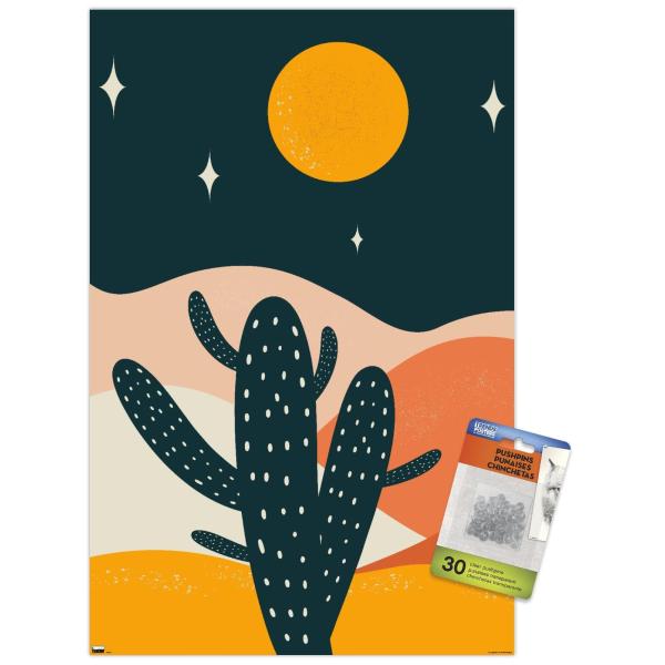 Cozy Joy - Desert Cactus At Night Wall Poster with...