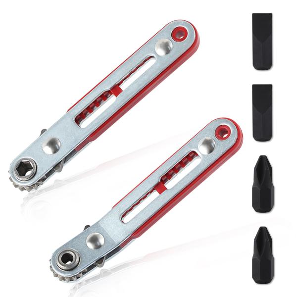LEONTOOL ミニラチェットレンチドライバーセット 2個 1/4インチ六角 エルボーヘッド・フラ...