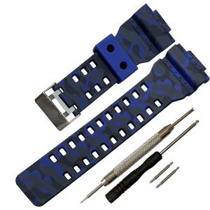 Rihahisy G-Shock用 交換腕時計バンド 16mm GLS-8900 GW-8900 GA-110 GA-100 GA-120 対応 迷彩ダークブルー