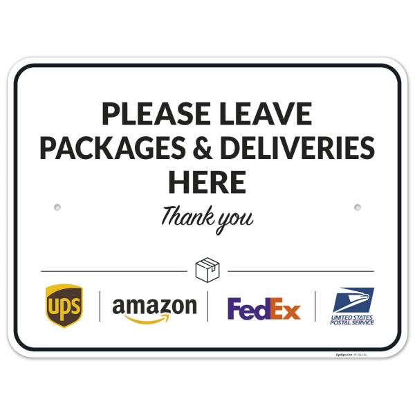 パッケージ配送サイン、配送手順パッケージと配送ヒアサイン、18x24インチ、錆びない.063アルミニ...