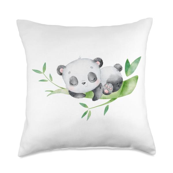 Watercolor Panda Throw Pillow