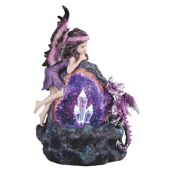 ICE ARMOR 高さ8インチ パープルフェアリーとベイビードラゴン LEDフェイククリスタルスト...
