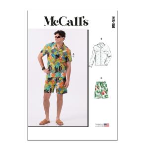 McCall's M8486AA メンズ お揃いのボタンフロントシャツとプルオンショーツ 縫製パターンパケット、デザインコードM8486、サイズ34-36-38-40-42