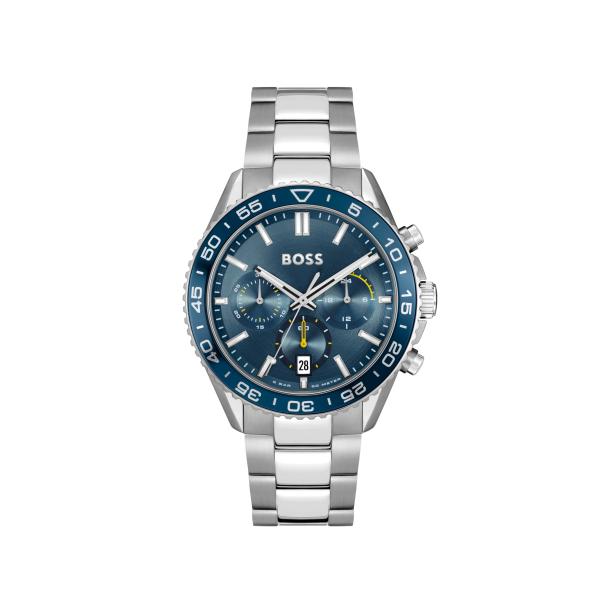 BOSS Runner メンズ腕時計 44mm ステンレスブレスレット クロノグラフ 回転ベゼル 5...