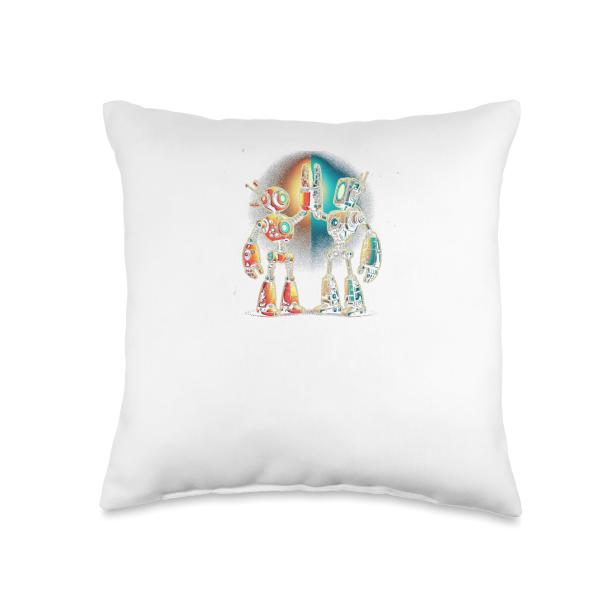 Cartoon Robot High-Five Throw Pillow