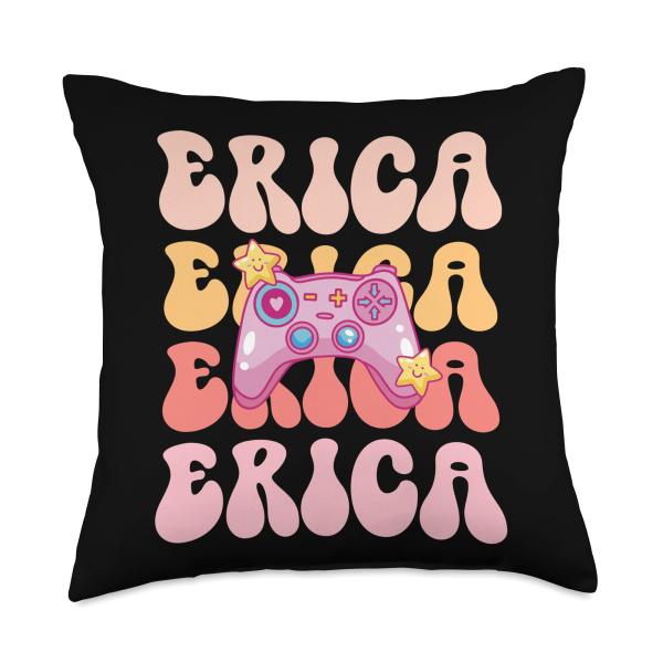 Erica Retro Name Gaming Hobby Throw Pillow