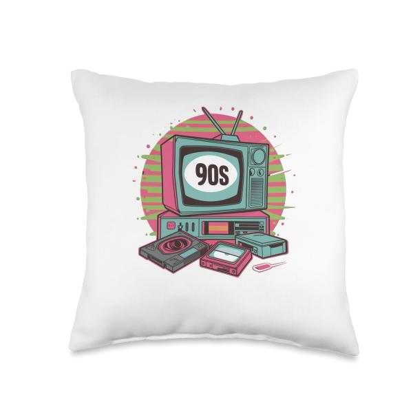 90s television and vhs tapes player Throw Pillow
