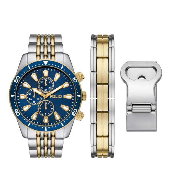 Folio Men's Silver and Gold Two-Tone Watch, Bracel...