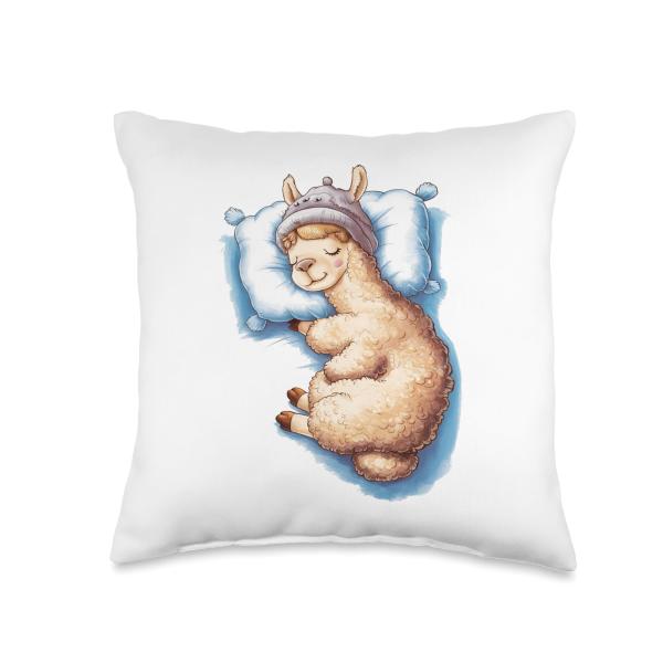 Funny llama, sleep on white pillow. Llama Pajama L...